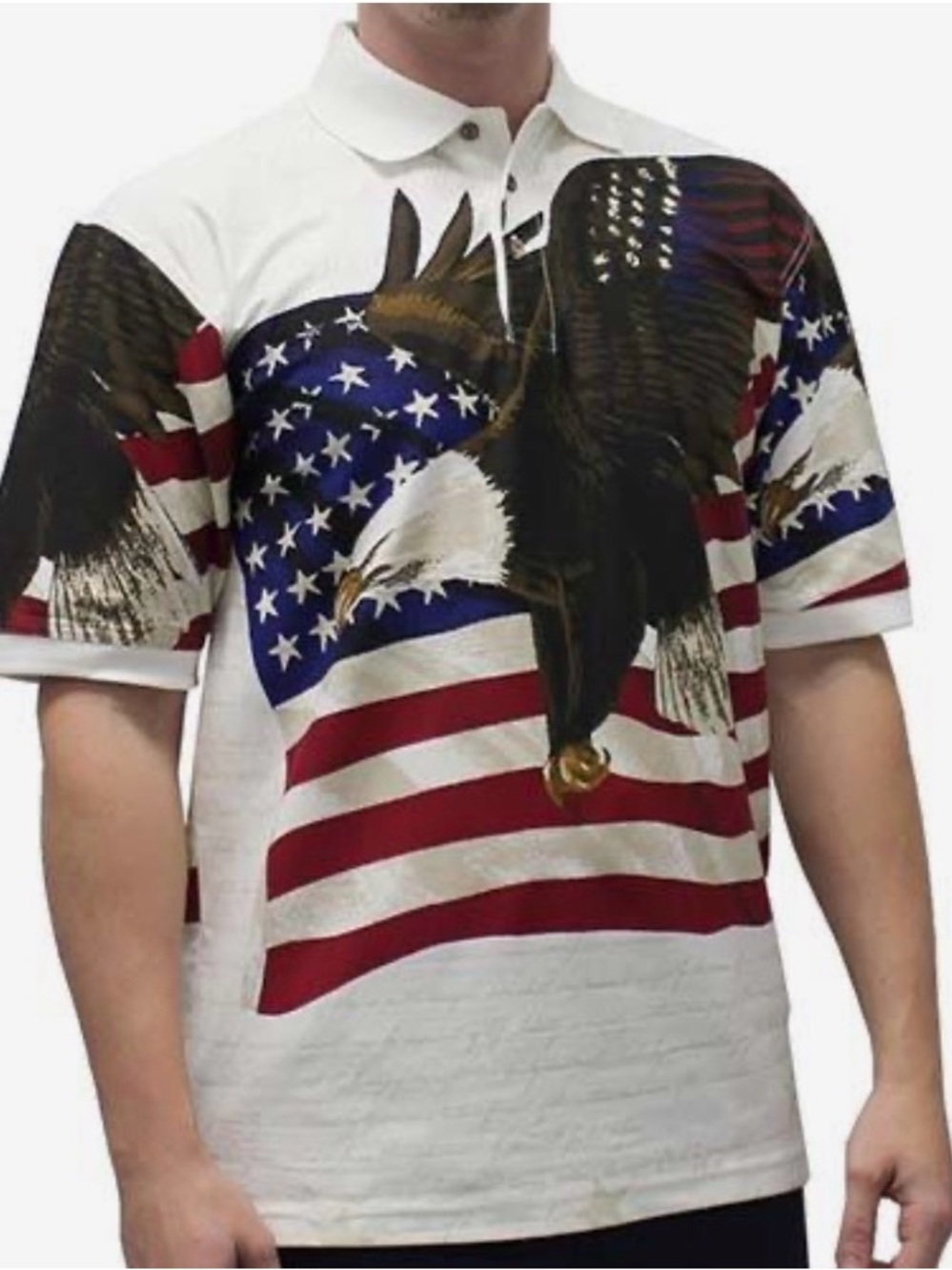 American Summer Patriotic American Flag Eagle Polo Shirt - Size Medium